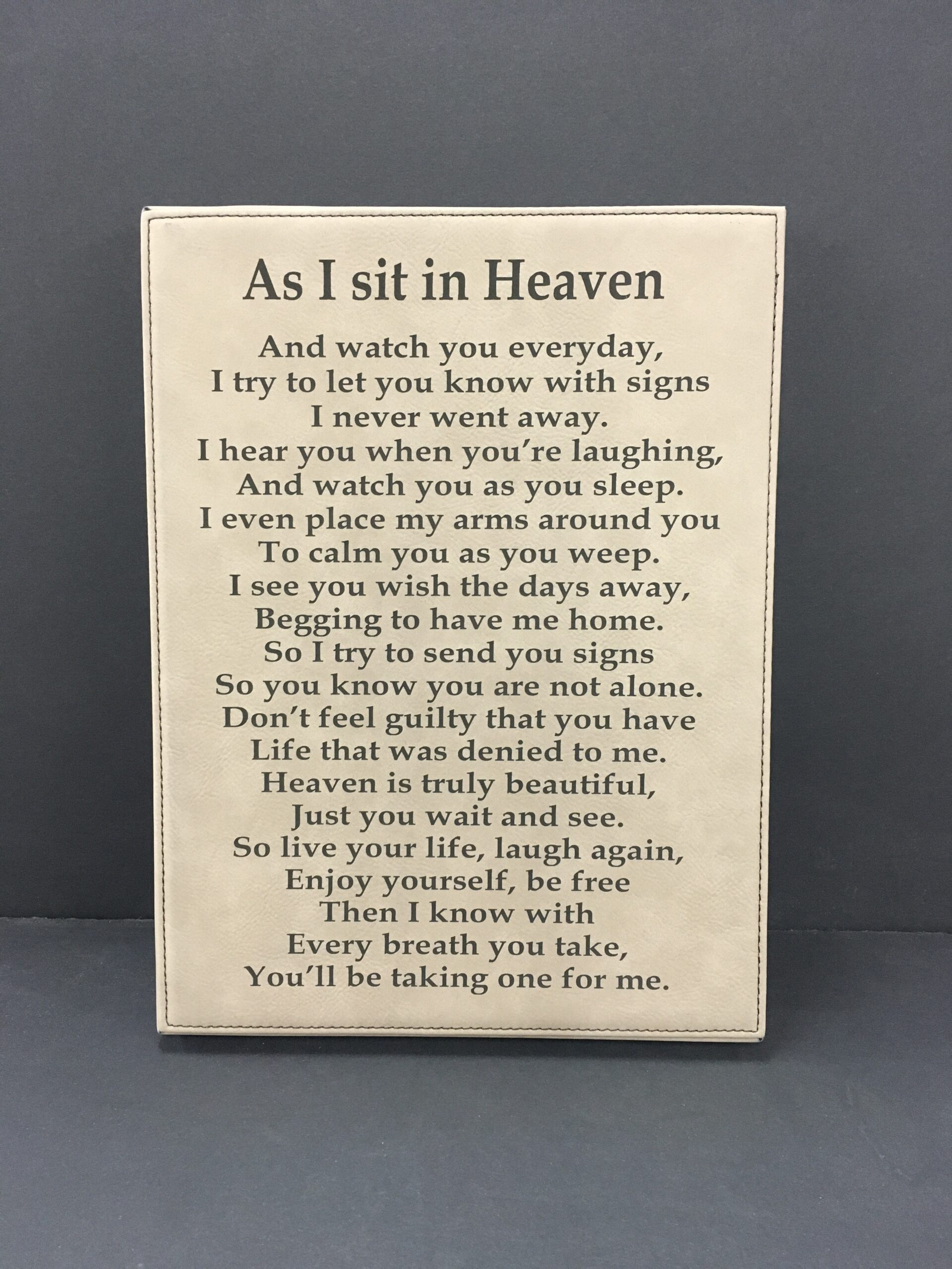 As I Sit In Heaven- Leatherette Plaque - A & W Designs